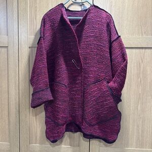 Artsy Unstructured Burgundy Jacket with Black Trim